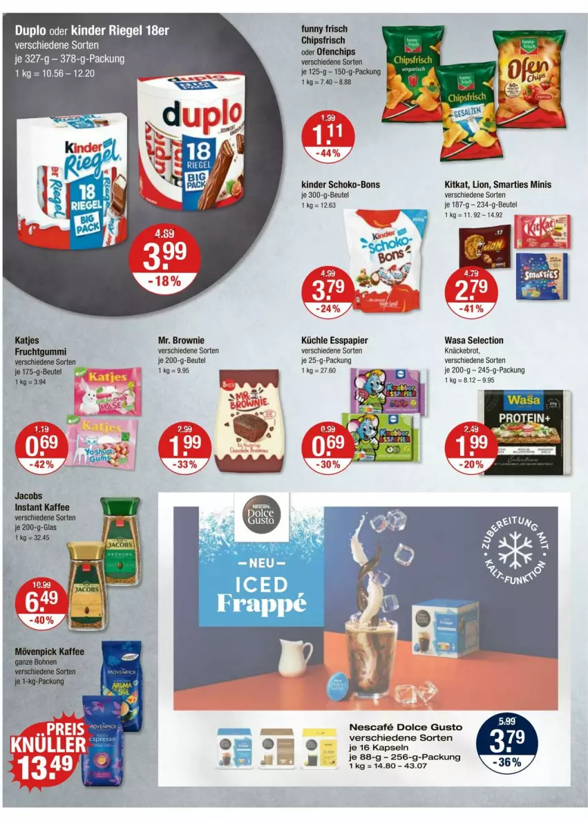 Aktueller Prospekt Vmarkt - Prospekte - von 31.07 bis 06.08.2025 - strona 8 - produkty: beutel, brot, brownie, chips, chipsfrisch, dolce gusto, duplo, frucht, fruchtgummi, Funny Frisch, katjes, Kinder, kinder riegel, kitkat, knäckebrot, LG, lion, nescafe, Ofen, papier, riegel, schoko, schoko-bons, smarties, Ti, wasa