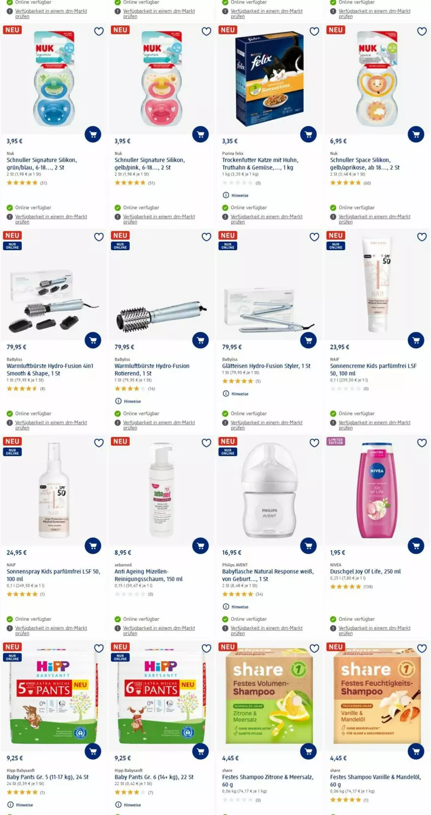 Aktueller Prospekt Dm Drogerie - Prospekte - von 19.06 bis 28.06.2023 - strona 14 - produkty: aprikose, BaByliss, bürste, creme, duschgel, eis, elle, felix, flasche, hipp, mandel, Mandelöl, meersalz, mizellen, natur, natura, nuk, Pants, Philips, purina, Reinigung, Reinigungsschaum, Ria, salz, sebamed, shampoo, sonnencreme, sonnenspray, Ti, Tiere, trockenfutter, truthahn, vanille, Warmluftbürste, zitrone