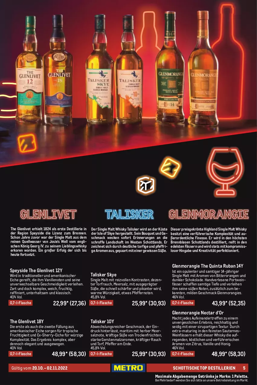 Aktueller Prospekt Metro - Whisky & Rum Spezial - von 20.10 bis 02.11.2022 - strona 5 - produkty: eis, elle, ente, finesse, flasche, frucht, früchte, früchten, getränk, getränke, gsw, Heu, honig, LG, mac, malz, meersalz, orange, orangen, Palette, pfeffer, Portwein, Rauch, reis, ring, rwe, salz, Sauternes, schoko, schokolade, schott, single malt, sirup, Ti, tisch, Trockenfrüchte, vanille, wasser, weck, wein, Weste, whisky