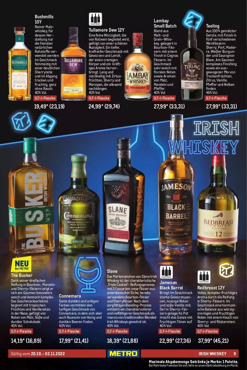 Aktueller Prospekt Metro - Whisky & Rum Spezial - von 20.10 bis 02.11.2022 - strona 9 - produkty: beere, beeren, bourbon, burgunder, Cognac, elle, erde, Finish, flasche, frucht, früchte, früchten, getränk, getränke, gewürz, gin, honig, irish whiskey, jameson, kraft, lack, leinöl, LG, mac, malz, mandel, mandeln, mars, marzipan, mit frucht, Nuance, nuss, Palette, pfeffer, Rauch, rel, ring, rotwein, rwe, sauvignon, sauvignon blanc, schoko, schokolade, tee, Ti, tisch, Trockenfrüchte, tullamore, tullamore dew, vanille, wein, whiskey, ZTE