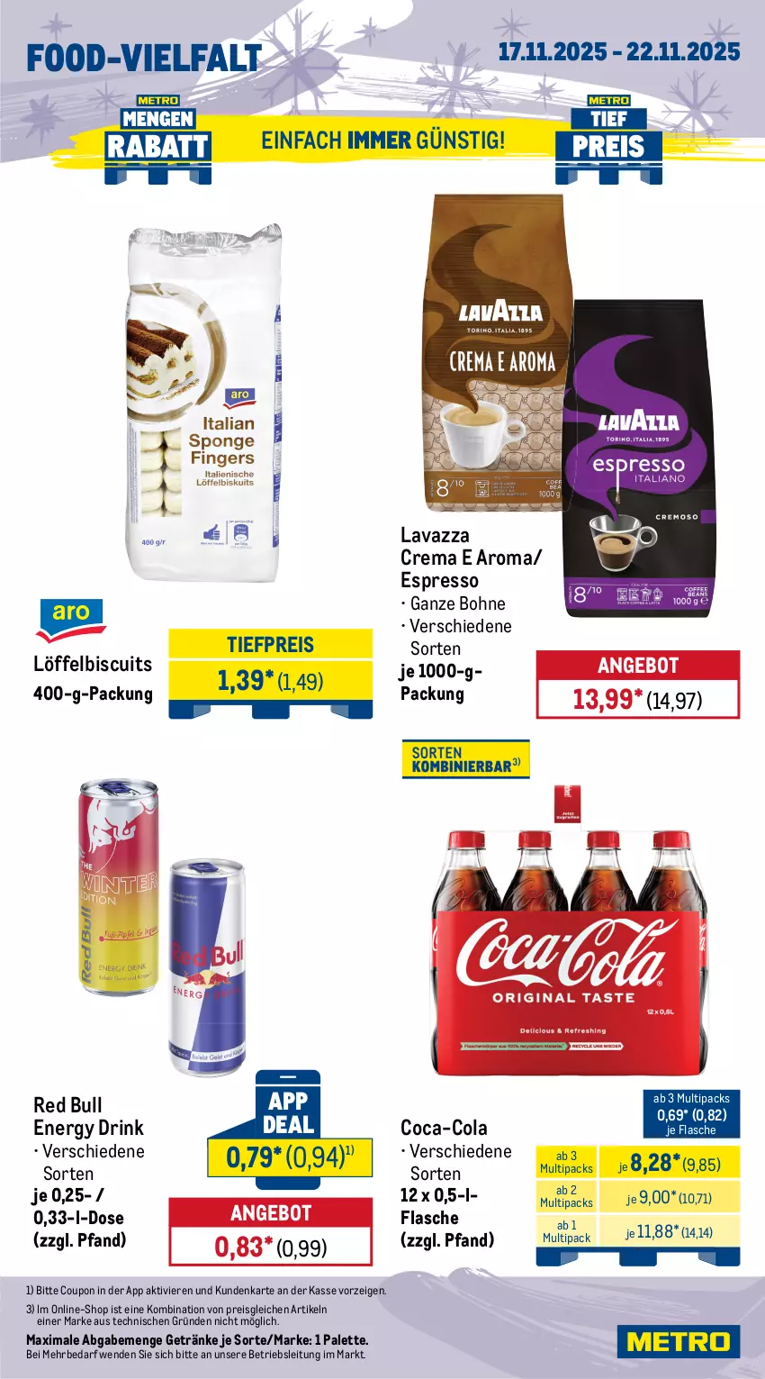 Aktueller Prospekt Metro - Wochen-Angebote Gastro - von 17.11 bis 22.11.2025 - strona 13 - produkty: angebot, bohne, chili, coca-cola, cola, coupon, drink, eimer, eis, energy drink, espresso, flasche, getränk, getränke, kraft, lavazza, Löffel, mayonnaise, mehl, mit gemüse, mondamin, Palette, red bull, reis, salat, sauce, Ti, tiefpreis, Vegeta, Yo