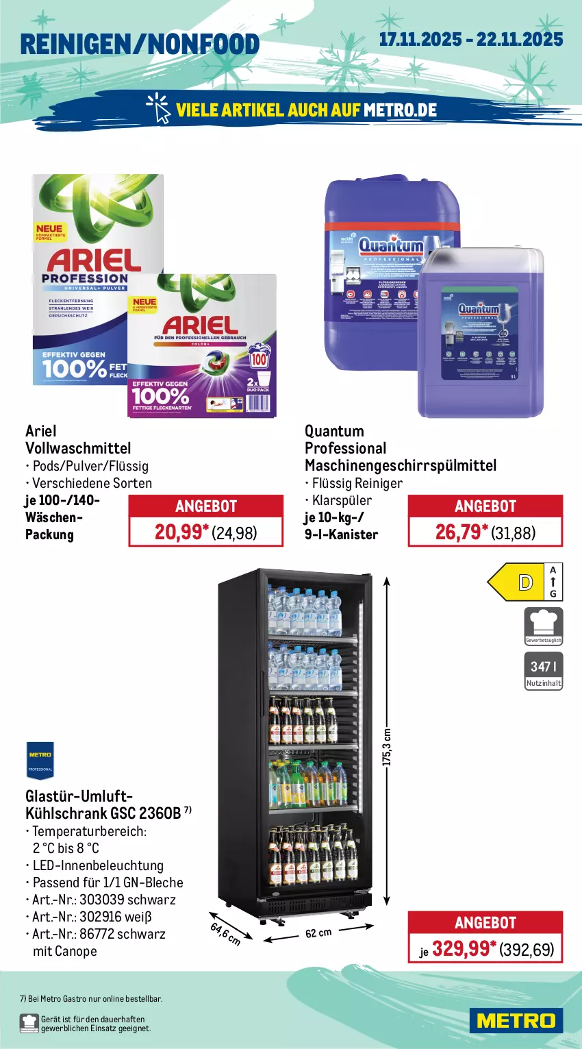 Aktueller Prospekt Metro - Wochen-Angebote Gastro - von 17.11 bis 22.11.2025 - strona 17 - produkty: angebot, ariel, auer, bacardi, bacardi rum, beleuchtung, flasche, geschirr, geschirrspülmittel, getränk, getränke, Glastür, Glühwein, heineken, irish whiskey, klarspüler, kühlschrank, Metro, metro gastro, orange, orangen, Palette, Pods, reiniger, rotwein, rum, Schal, Schale, Schrank, spülmittel, Ti, tullamore, tullamore dew, vollwaschmittel, waschmittel, wein, whiskey, zitrone, zitronen