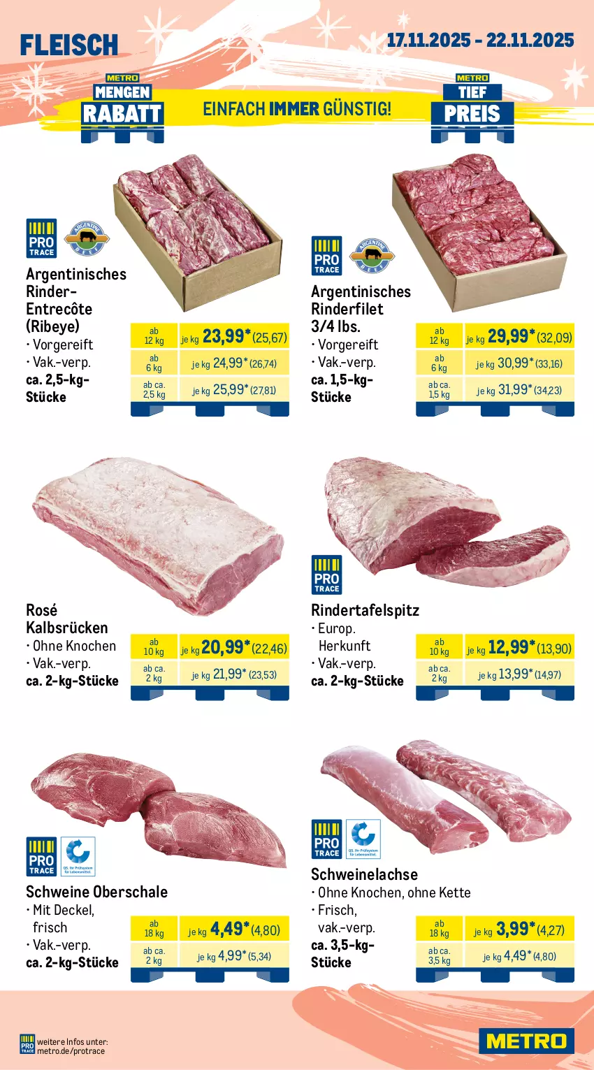 Aktueller Prospekt Metro - Wochen-Angebote Gastro - von 17.11 bis 22.11.2025 - strona 2 - produkty: Brei, decke, Deckel, eis, entrecôte, filet, fleisch, gulasch, hackfleisch, hackfleisch gemischt, Kette, kotelett, lachs, lamm, lammkotelett, Metro, pute, putenbrust, rind, rinder, rinderfilet, rindfleisch, Schal, Schale, schnitten, schwein, schweine, Schweinelachs, schweinenacken, tafelspitz, Ti, wein, weine, Wild, Wildschwein