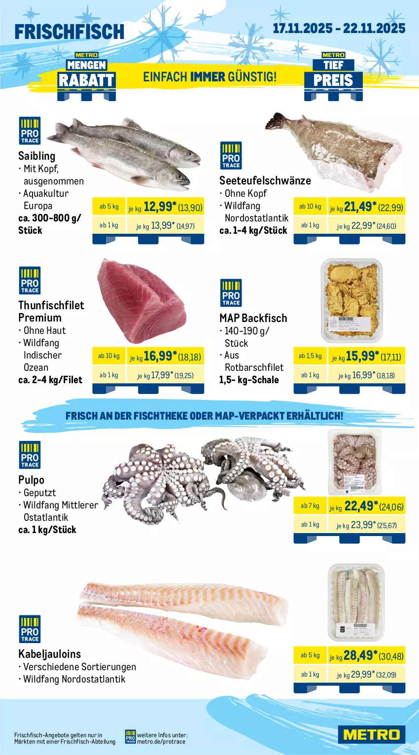 Aktueller Prospekt Metro - Wochen-Angebote Gastro - von 17.11 bis 22.11.2025 - strona 5 - produkty: Abtei, angebot, angebote, aqua, backfisch, beef, eis, entrecôte, filet, fisch, fischtheke, fleisch, frischfisch, Metro, reis, rind, rinder, rinderfilet, Rippen, roastbeef, Rotbarsch, rotbarschfilet, Saibling, salz, Schal, Schale, steak, thunfisch, Ti, tiefpreis, Wild
