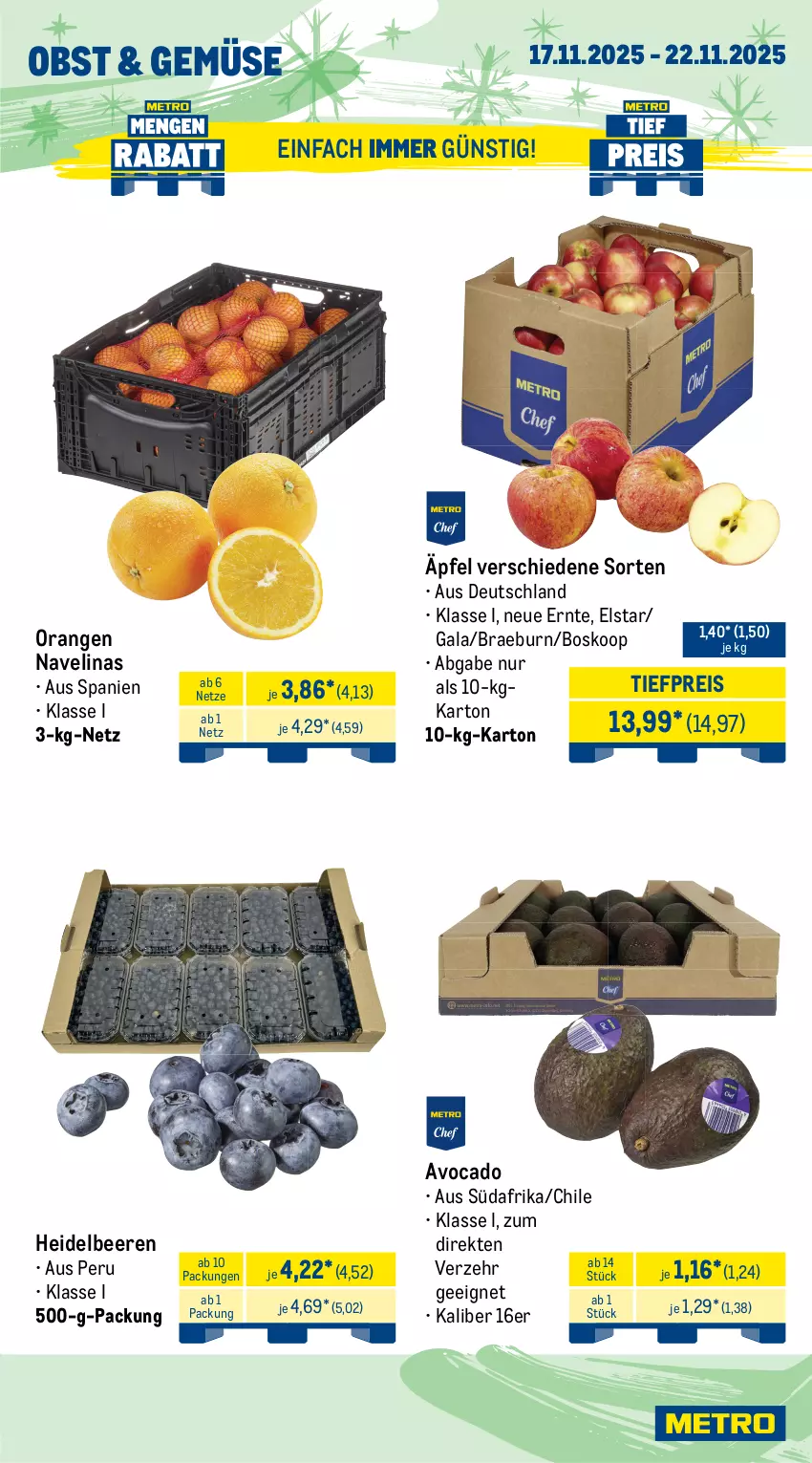 Aktueller Prospekt Metro - Wochen-Angebote Gastro - von 17.11 bis 22.11.2025 - strona 7 - produkty: angebot, avocado, beere, beeren, beutel, eis, elinas, fisch, fische, Fischer, fleisch, frischfisch, frutti di mare, garnelen, heidelbeere, heidelbeeren, krone, lack, matjes, Metro, navelina, obst, orange, orangen, reis, ring, Schal, Schale, Schere, Ti, tiefpreis