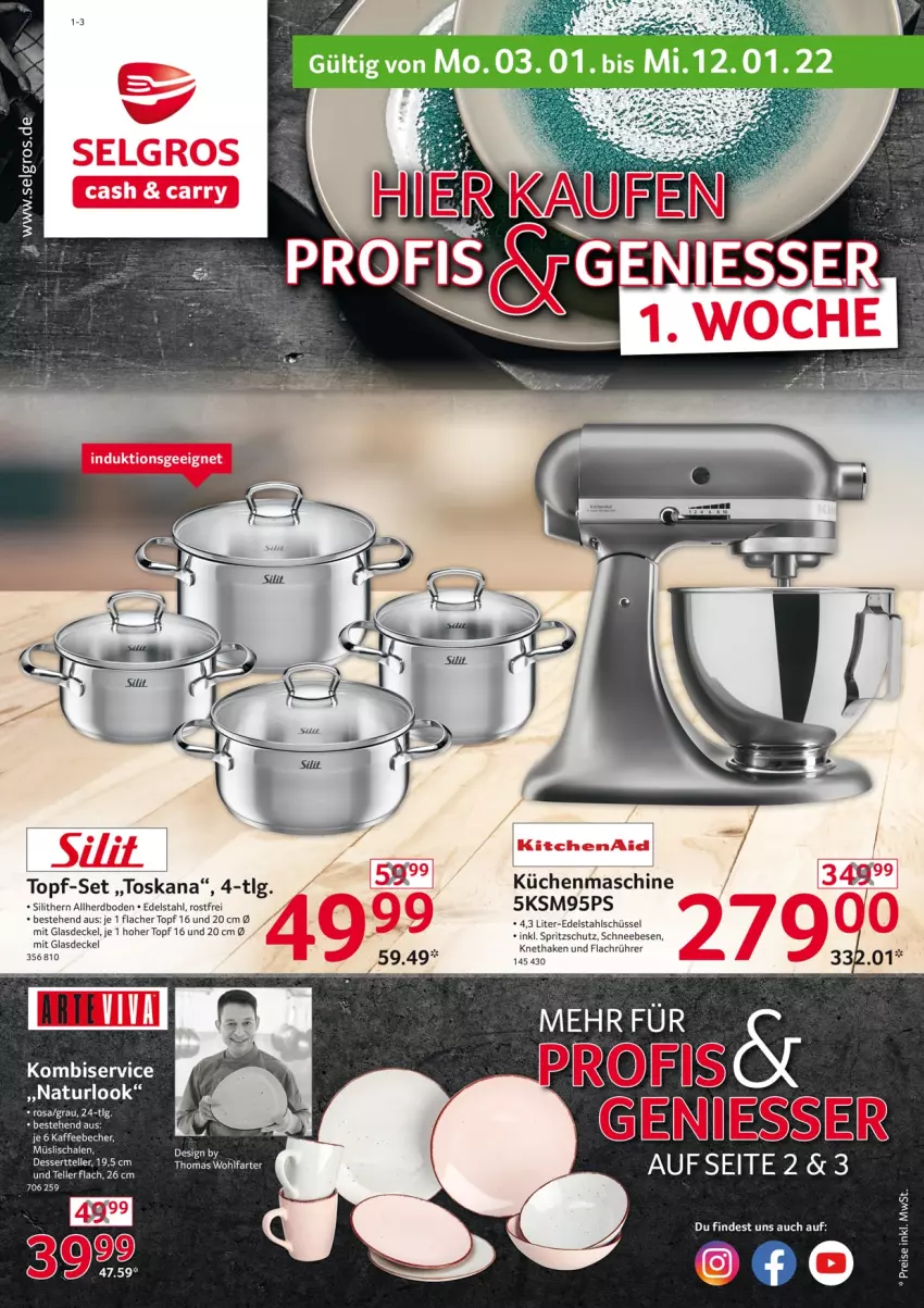 Aktueller Prospekt Selgros - Vorschau:
            Nonfood - von 03.01 bis 12.01.2022 - strona 1 - produkty: decke, Deckel, dessert, Dessertteller, edelstahl, eis, elle, Glasdeckel, küche, Küchen, küchenmaschine, LG, müsli, Müslischale, natur, reis, Schal, Schale, Schneebesen, schüssel, Spritzschutz, teller, topf, topf-set