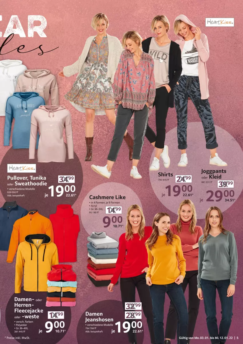 Aktueller Prospekt Selgros - Vorschau:
            Nonfood - von 03.01 bis 12.01.2022 - strona 5 - produkty: cashmere, dell, eis, elle, Fleecejacke, hose, hosen, Jacke, kleid, Mode, Pants, Pullover, Ti, tunika, Weste