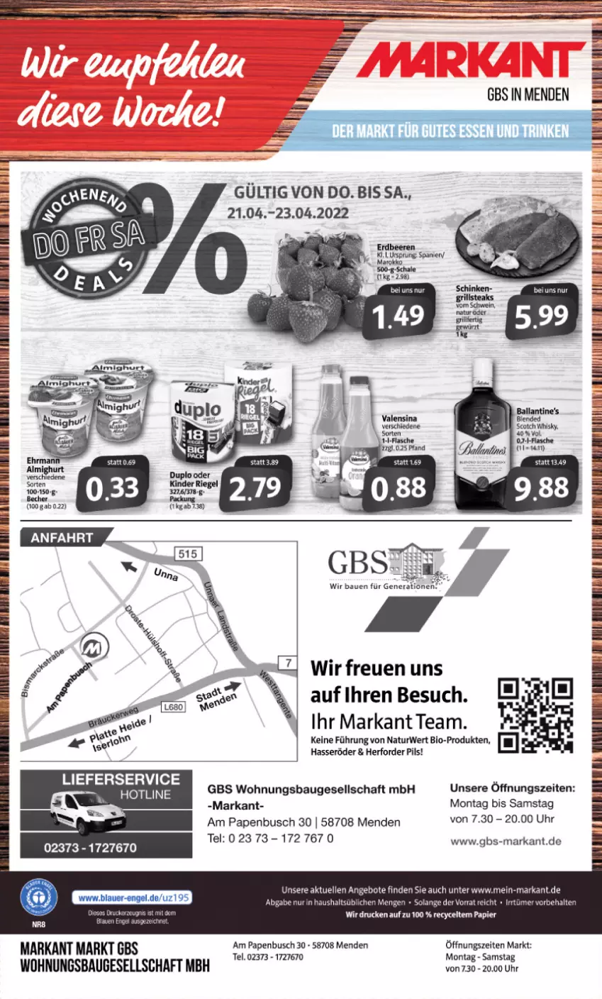 Aktueller Prospekt Markant - Prospekte - von 19.04 bis 23.04.2022 - strona 12 - produkty: angebot, angebote, Bau, Bebe, beere, beeren, bio, brot, elle, erdbeere, erdbeeren, hasseröder, lieferservice, natur, papier, pils, rwe, Schal, Schale, Ti, uhr