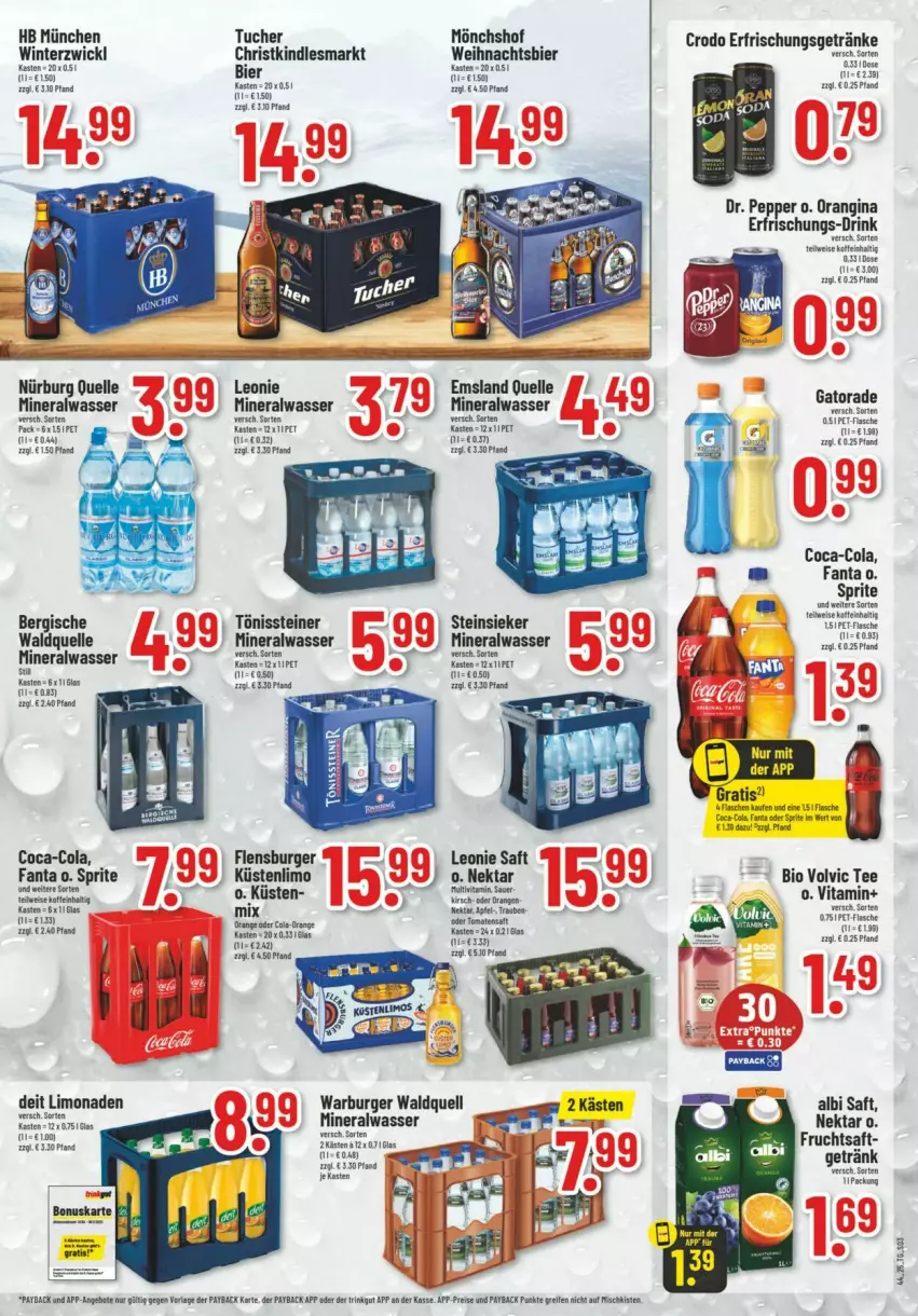 Aktueller Prospekt Trinkgut - Prospekte - von 26.10 bis 01.11.2025 - strona 3 - produkty: Alwa, auer, bier, bio, burger, coca-cola, cola, deit, drink, eis, elle, erfrischungsgetränk, erfrischungsgetränke, fanta, fisch, fische, flensburger, getränk, getränke, gin, Kindle, kirsch, limo, limonade, limonaden, mineralwasser, mönchshof, Nektar, orange, orangina, saft, sprite, steiner, Steinsieker, tee, Ti, tuc, Tucher, vita, volvic, Waldquelle, wasser, WICK