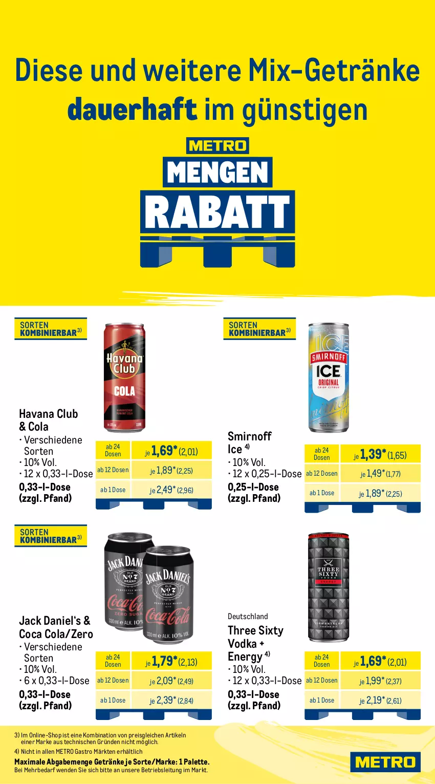 Aktueller Prospekt Metro - Wochen-Angebote Händler - von 04.08 bis 09.08.2025 - strona 6 - produkty: auer, cola, eis, getränk, getränke, Havana Club, jack daniel, Metro, metro gastro, Palette, reis, smirnoff, Three Sixty, Ti, vodka