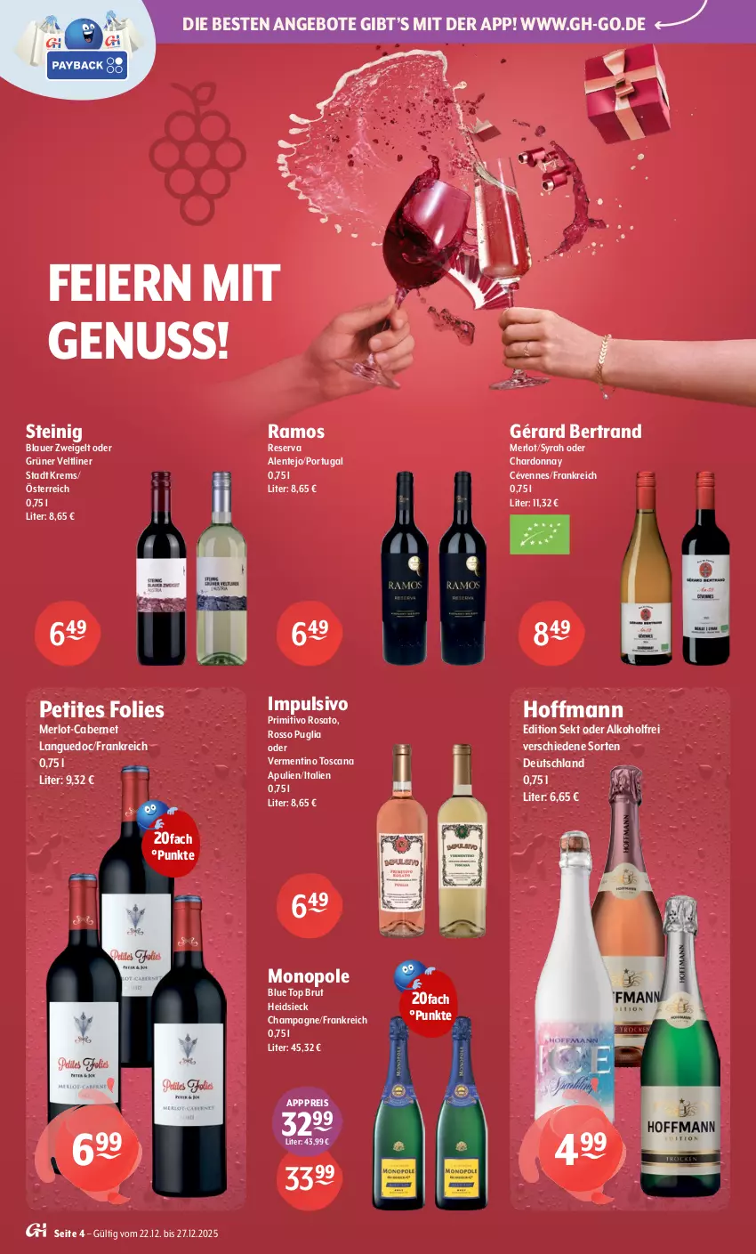 Aktueller Prospekt Getraenke Hoffmann - Prospekte - von 22.12 bis 27.12.2025 - strona 4 - produkty: alkohol, angebot, angebote, auer, blauer zweigelt, brut, cabernet, champagne, chardonnay, eier, eis, ente, grüner veltliner, merl, merlot, nuss, primitivo, reis, rosato, sekt, Ti, Zweigelt