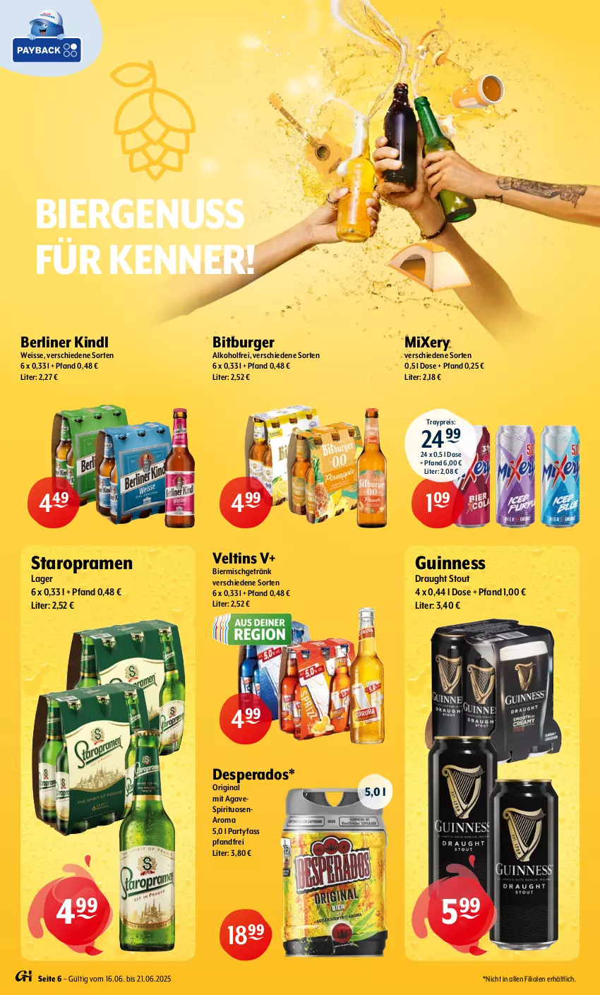 Aktueller Prospekt Getraenke Hoffmann - Prospekte - von 16.06 bis 21.06.2025 - strona 6 - produkty: alkohol, berliner, berliner kindl, bier, bitburger, burger, desperados, eis, getränk, gin, Guinness, Mixer, mixery, nuss, reis, spirituosen, Staropramen, Ti, veltins