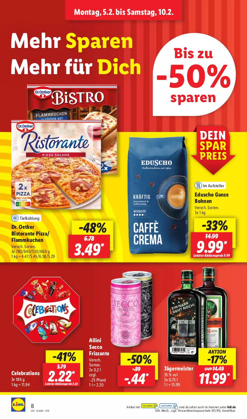 Aktueller Prospekt Lidl - Aktionsprospekt - von 05.02 bis 10.02.2024 - strona 12 - produkty: aktionspreis, bohne, bohnen, Dr. Oetker, ecco, eduscho, eis, elle, flammkuchen, frizzante, Germ, jägermeister, kuchen, lamm, Meister, ndk, pizza, reis, ristorante, ristorante pizza, Schal, Schale, teller, Ti, ZTE