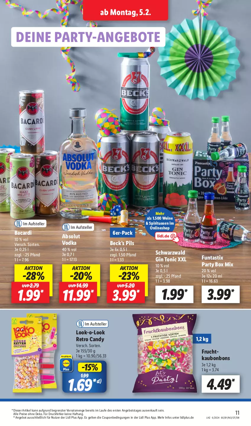 Aktueller Prospekt Lidl - Aktionsprospekt - von 05.02 bis 10.02.2024 - strona 15 - produkty: Absolut Vodka, angebot, angebote, asti, bacardi, bonbons, coupon, eis, elle, frucht, gin, pils, reis, spirituosen, teller, Ti, tonic, vodka, wein, weine, ZTE