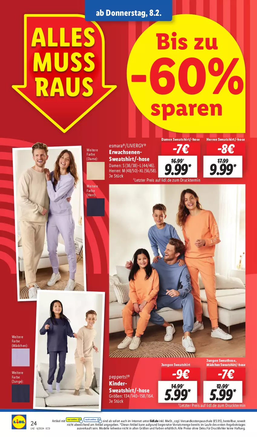 Aktueller Prospekt Lidl - Aktionsprospekt - von 05.02 bis 10.02.2024 - strona 30 - produkty: angebot, dell, eis, elle, esmara, hose, Kinder, livergy, Mode, ndk, reis, Schal, Schale, shirt, Sweathose, Sweatshirt, Ti, ZTE