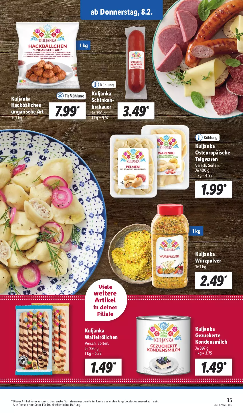 Aktueller Prospekt Lidl - Aktionsprospekt - von 05.02 bis 10.02.2024 - strona 45 - produkty: angebot, auer, eis, kondensmilch, krakauer, milch, reis, schinken, teigwaren, Ti, Waffelröllchen, ZTE, zucker