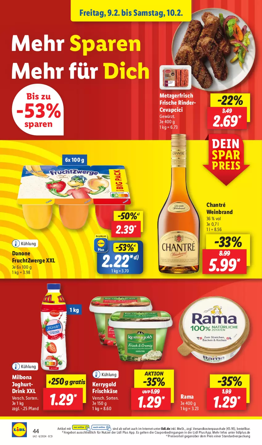 Aktueller Prospekt Lidl - Aktionsprospekt - von 05.02 bis 10.02.2024 - strona 56 - produkty: angebot, Bona, cevapcici, chantré, coupon, danone, danone fruchtzwerge, drink, eis, frischkäse, frucht, fruchtzwerge, gewürz, joghur, joghurt, Joghurtdrink, Käse, kerrygold, Milbona, ndk, preisvorteil, rama, reis, rind, rinder, Schal, Schale, Ti, wein, weinbrand