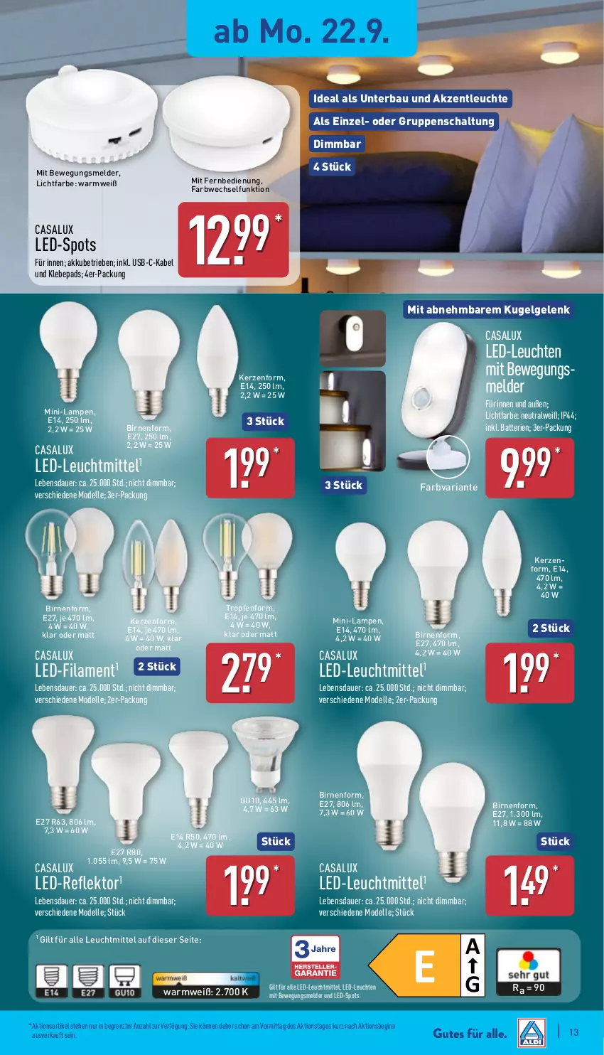 Aktueller Prospekt Aldi Nord - Von Montag - von 22.09 bis 27.09.2025 - strona 17 - produkty: akku, auer, batterie, batterien, Bau, Birnen, dell, elle, fernbedienung, gin, kerze, Kugel, Lampe, LED-Leuchte, Leuchte, leuchten, leuchtmittel, LG, mit fernbedienung, Mode, Ria, Schal, Ti, usb, ZTE