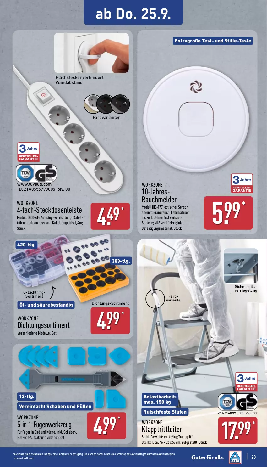 Aktueller Prospekt Aldi Nord - Von Montag - von 22.09 bis 27.09.2025 - strona 27 - produkty: auer, Bad, batterie, Bau, dell, eis, elle, gin, klapptritt, küche, lachs, LG, Mode, Rauch, Ria, riegel, ring, steckdose, Steckdosenleiste, Ti, tisch, tragegriff, werkzeug, ZTE
