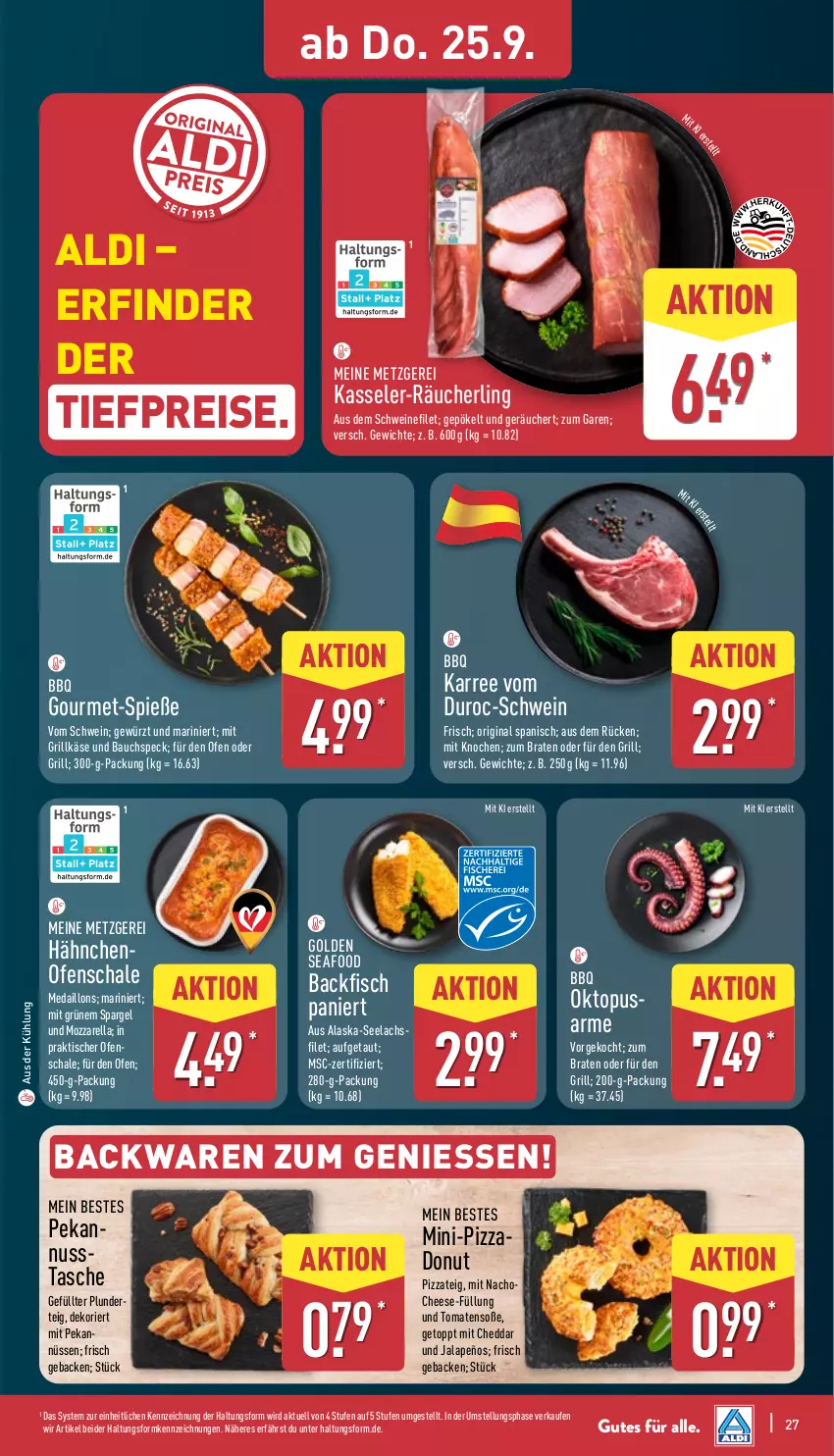 Aktueller Prospekt Aldi Nord - Von Montag - von 22.09 bis 27.09.2025 - strona 31 - produkty: Alaska-Seelachs, aldi, backfisch, backwaren, Bau, bio, braten, cheddar, Donut, eis, filet, fisch, geback, gewürz, gin, grill, Grillkäse, jalapeño, Käse, kasseler, lachs, medaillons, mozzarella, nacho, nuss, Ofen, pizza, Pizzateig, Plunder, Räucherling, reis, rel, Schal, Schale, schwein, schweine, schweinefilet, Soße, spargel, Speck, Tasche, Ti, tiefpreis, tisch, tomate, tomaten, wein, weine