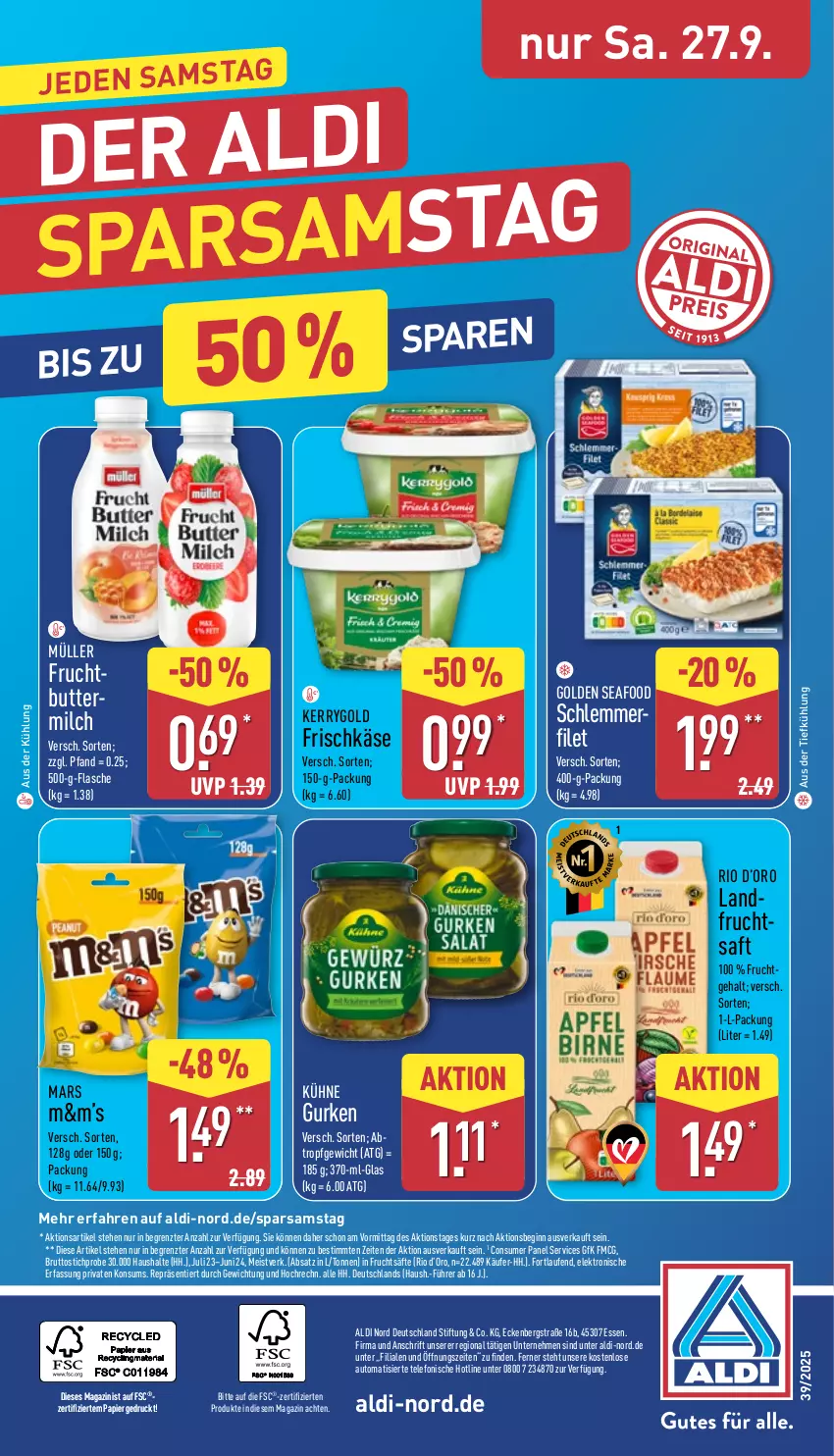 Aktueller Prospekt Aldi Nord - Von Montag - von 22.09 bis 27.09.2025 - strona 36 - produkty: aldi, aus der tiefkühlung, auto, brut, butter, eis, Elektro, filet, flasche, frischkäse, frucht, fruchtsaft, fruchtsäfte, gin, HP, Käse, kerrygold, Kühne, Laufen, magazin, mars, milch, Müller, papier, saft, säfte, telefon, Ti, ZTE