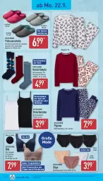 Gazetka promocyjna Aldi Nord - Von Montag - Gazetka - ważna od 27.09 do 27.09.2025 - strona 22 - produkty: Bau, baumwolle, bett, garnitur, gin, Hausschuhe, hemd, hemden, Mode, Pants, Pyjama, reine baumwolle, Ria, schuhe, slip, slips, spaghetti, strümpfe, tanktop, Ti, up2fashion, wolle, ZTE
