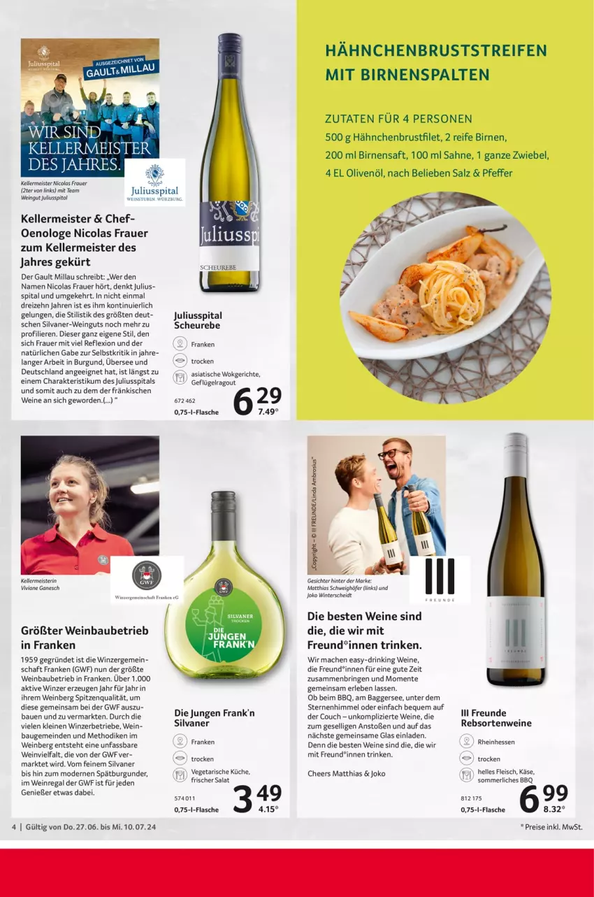 Aktueller Prospekt Selgros - Weinkatalog - von 27.06 bis 10.07.2024 - strona 4 - produkty: auer, Bau, Birnen, brustfilet, burgunder, cola, Couch, drink, eis, elle, ente, filet, flasche, fleisch, Geflügel, hähnchenbrust, hähnchenbrustfilet, Heu, Käse, küche, leine, mac, Meister, merl, Mode, olive, oliven, olivenöl, pfeffer, Ragout, rebsortenweine, regal, reifen, reis, ring, saft, sahne, salat, salz, silvaner, spätburgunder, spitzenqualität, stube, Ti, tisch, Vegeta, wein, weine, wok, zwiebel