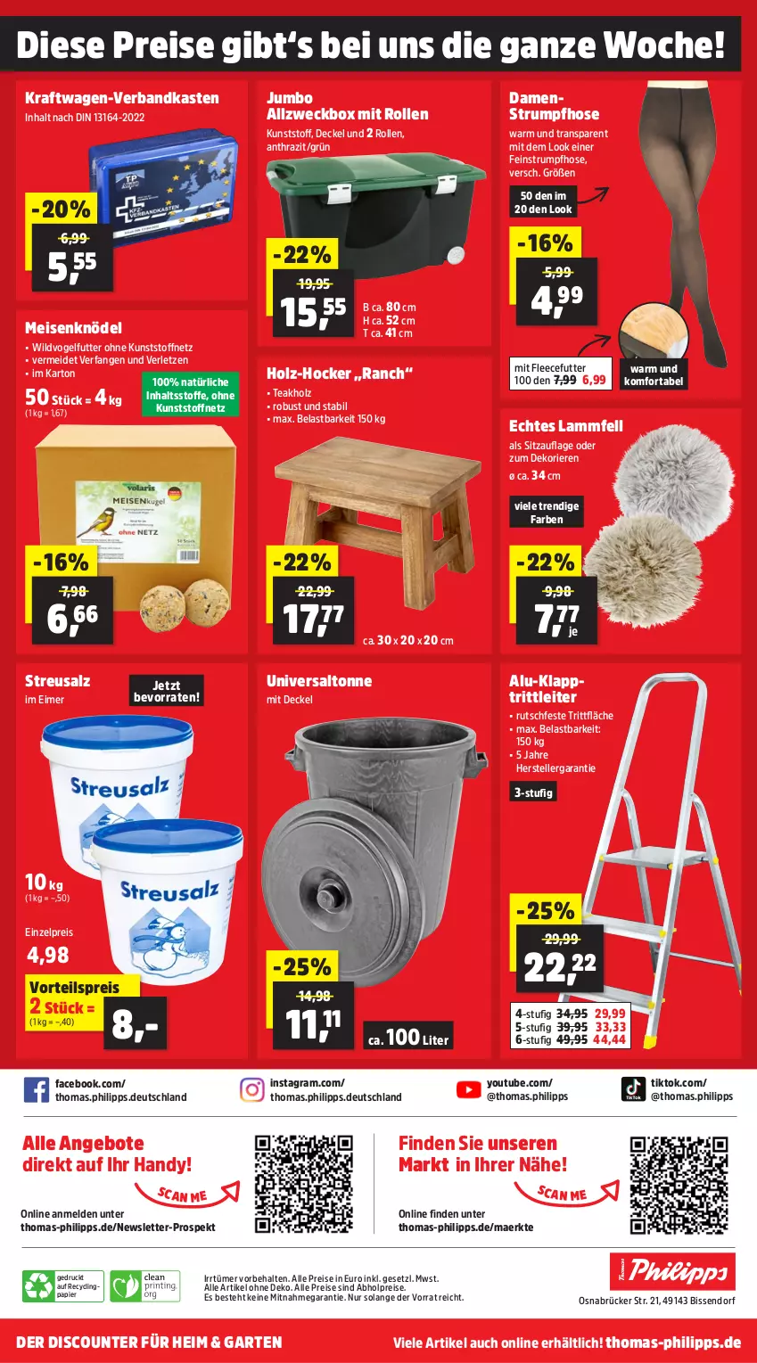 Aktueller Prospekt Thomas Philipps - von 13.01 bis 18.01.2025 - strona 8 - produkty: abholpreise, alle preise sind abholpreise, angebot, angebote, Clin, decke, Deckel, discount, eimer, eis, elle, Garten, Handy, hocker, Holz, hose, jumbo, klapptritt, Knödel, kraft, lamm, Lammfell, Meisenknödel, ndk, papier, reis, rum, salz, Sitzauflage, Strumpfhose, teller, Ti, Verbandkasten, Vogelfutter, vorteilspreis, weck, Wild, Yo