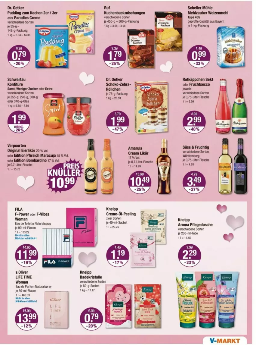 Aktueller Prospekt Vmarkt - Prospekte - von 08.05 bis 14.05.2025 - strona 13 - produkty: backmischung, Backmischungen, Bad, Badekristalle, creme, dusche, Eau de parfum, eau de toilette, ecco, eier, eierlikör, elle, flasche, frucht, fruchtsecco, gin, kneipp, kuchen, likör, maracuja, mehl, natur, natura, olive, parfum, Peeling, pfirsich, pfirsich maracuja, pflegedusche, rotkäppchen, sac, sekt, Ti, type 405, verpoorten, weizenmehl