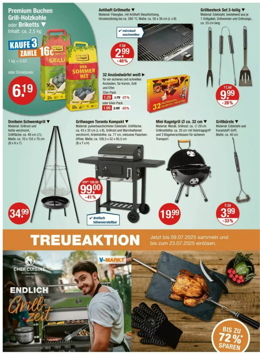 Aktueller Prospekt Vmarkt - Prospekte - von 08.05 bis 14.05.2025 - strona 16 - produkty: besteck, briketts, buch, bügel, bürste, edelstahl, elle, flasche, gabel, grill, grillrost, grillzange, Holz, Kamin, Kette, Kugel, kugelgrill, LG, Ofen, Ria, Sport, Ti, tragegriff, würfel