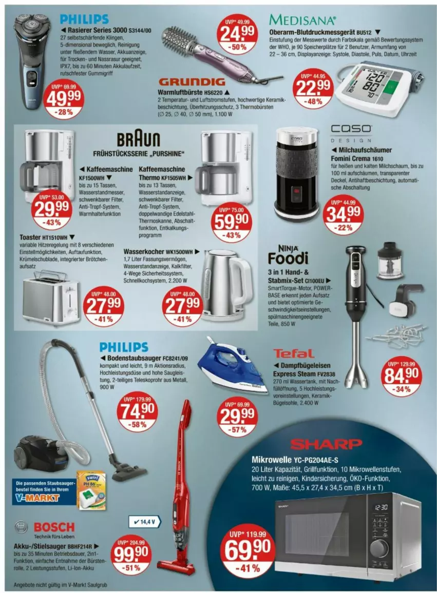Aktueller Prospekt Vmarkt - Prospekte - von 08.05 bis 14.05.2025 - strona 18 - produkty: akku, auto, Blutdruckmessgerät, bodenstaubsauger, brötchen, bürste, bürsten, decke, Deckel, edelstahl, eis, elle, ente, grill, isana, kaffee, kaffeemaschine, Kinder, medisana, messer, mikrowelle, milch, milchaufschäumer, Philips, rasierer, Reinigung, Ria, sana, Schal, staubsauger, tasse, Teleskop, Ti, toast, toaster, überhitzungsschutz, uhr, wasser