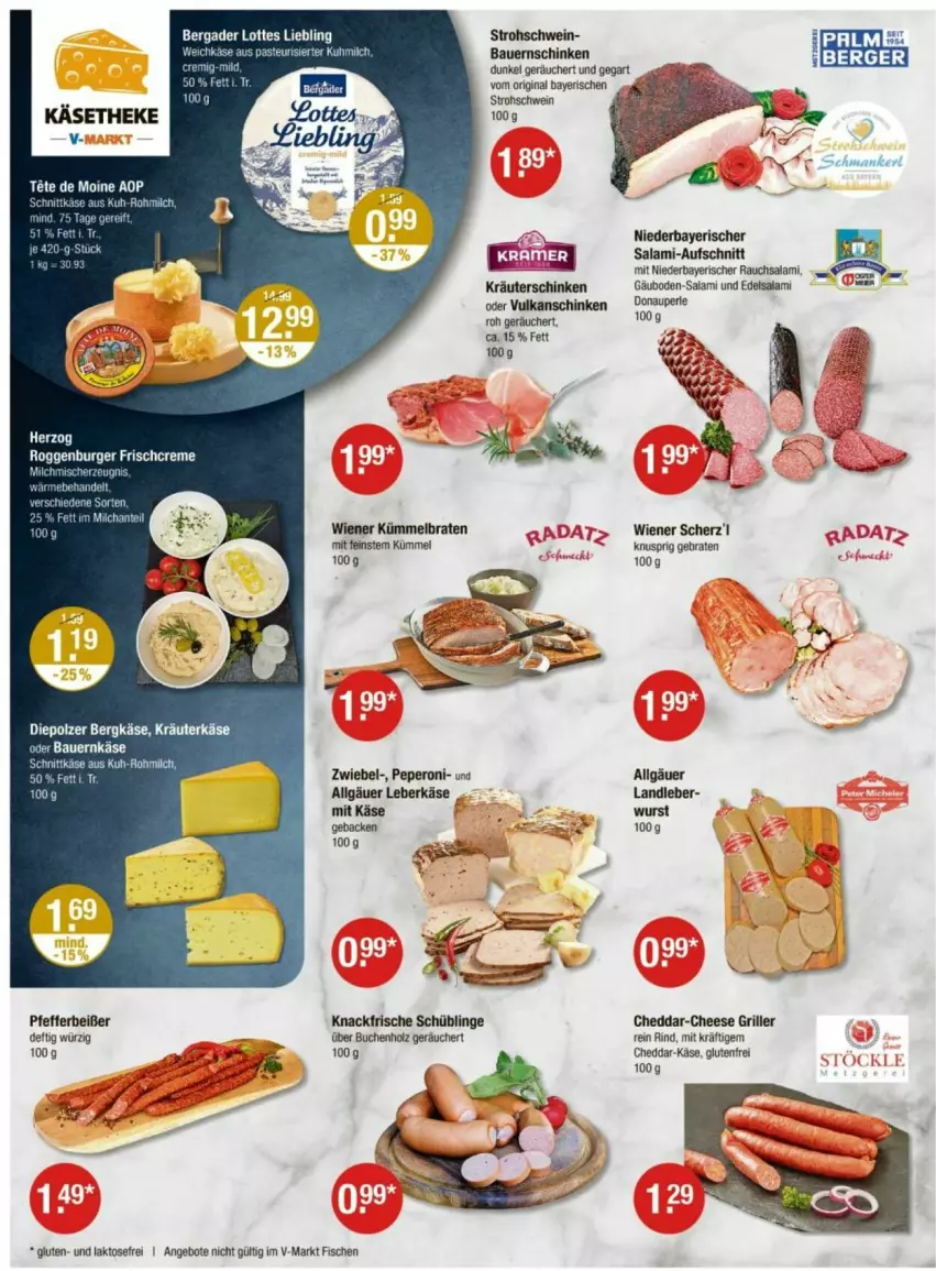Aktueller Prospekt Vmarkt - Prospekte - von 08.05 bis 14.05.2025 - strona 2 - produkty: angebot, angebote, auer, aufschnitt, Bau, Bauer, Bauernschinken, Berger, Bergkäse, braten, buch, cheddar, Edelsalami, fisch, fische, geback, gin, grill, Holz, Käse, kräuter, leberkäs, leberkäse, LG, milch, peperoni, Peroni, pfeffer, Pfefferbeißer, Rauch, rind, salami, schinken, schwein, Ti, wein, wiener, wurst, zwiebel