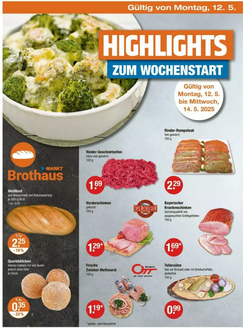 Aktueller Prospekt Vmarkt - Prospekte - von 08.05 bis 14.05.2025 - strona 22 - produkty: auer, brot, elle, gewürz, kartoffel, kartoffeln, Krustenschinken, mehl, natur, quark, rind, rinder, rinder-rumpsteak, rum, rumpsteak, schinken, spitzenqualität, steak, teller, weizenmehl