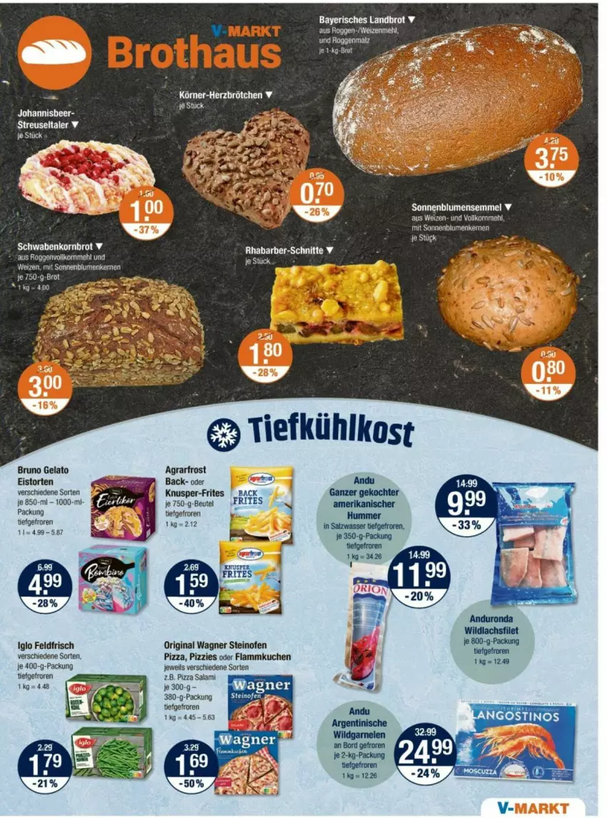 Aktueller Prospekt Vmarkt - Prospekte - von 08.05 bis 14.05.2025 - strona 5 - produkty: agrarfrost, beutel, blume, blumen, brot, bruno gelato, eis, flammkuchen, gin, iglo, korn, Kornbrot, kuchen, lamm, mehl, Ofen, original wagner, pizza, rhabarber, salami, Semmel, sonnenblume, sonnenblumen, steinofen, steinofen pizza, tee, Ti, tiefkühlkost, torte, wagner