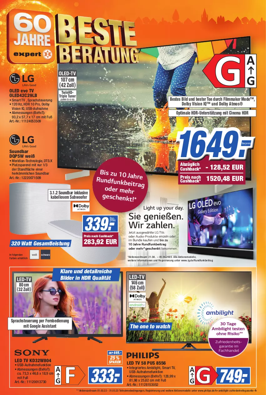 Aktueller Prospekt Expert Technomarkt - Prospekte - von 27.04 bis 03.05.2022 - strona 2 - produkty: cin, dell, eis, elle, fernbedienung, led tv, LG, Mode, Philips, reis, smart tv, soundbar, Subwoofer, The One, Ti, usb