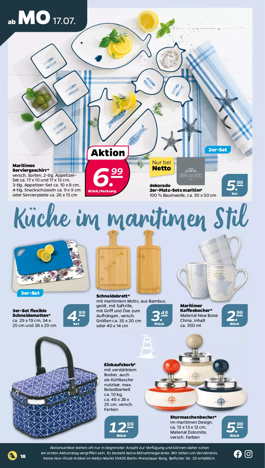 Aktueller Prospekt Netto - Woche 29 - von 17.07 bis 22.07.2023 - strona 18 - produkty: auer, bambus, Bau, baumwolle, Becher, einkaufskorb, geschirr, kaffee, kaffeebecher, korb, küche, kühltasche, latte, LG, Ria, saft, schneidebrett, schüssel, snack, snacks, Tasche, Ti, timer, wolle, ZTE