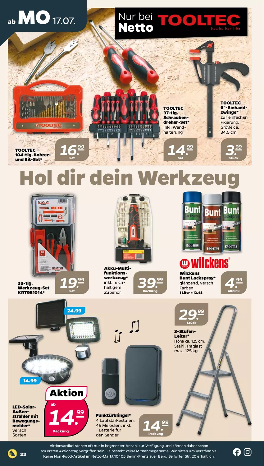 Aktueller Prospekt Netto - Woche 29 - von 17.07 bis 22.07.2023 - strona 22 - produkty: akku, auer, batterie, lack, LG, schrauben, Schraubendreher, Ti, Tooltec, wandhalterung, werkzeug, ZTE