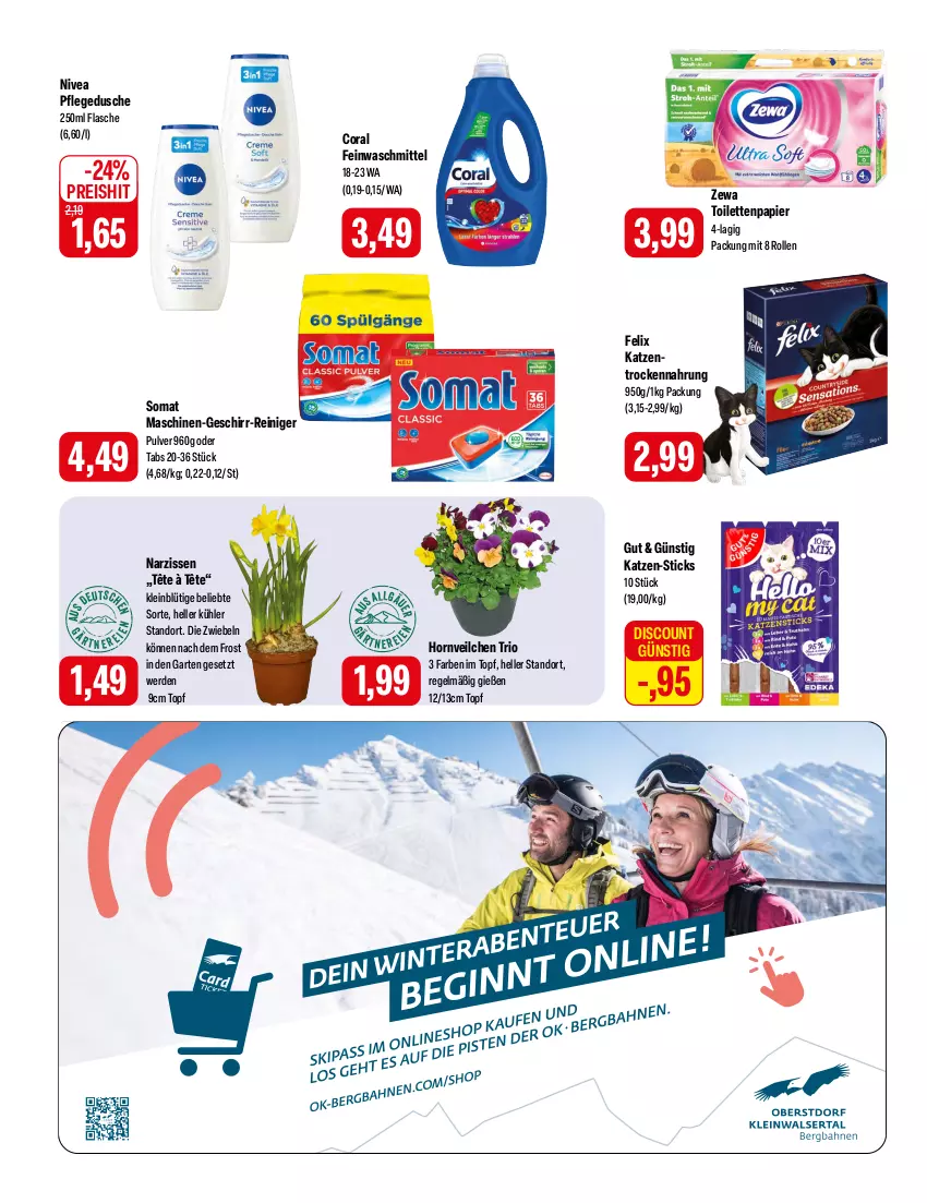 Aktueller Prospekt Feneberg - Prospekte - von 07.03 bis 09.03.2024 - strona 10 - produkty: Coral, discount, dusche, eis, elle, erde, feinwaschmittel, felix, flasche, Garten, geschirr, LG, Narzissen, nivea, papier, pflegedusche, reiniger, reis, somat, Ti, toilettenpapier, topf, Trockennahrung, waschmittel, zewa, zwiebel, zwiebeln