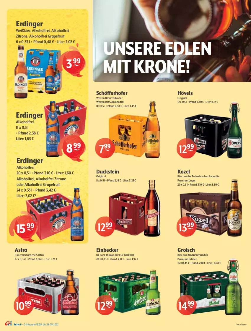 Aktueller Prospekt Getraenke Hoffmann - Prospekte - von 16.05 bis 28.05.2022 - strona 6 - produkty: alkohol, altenburger, Astra, Berger, bier, burger, diebels, Duck, erdinger, flasche, getränk, getränke, gin, grapefruit, könig pilsener, Kozel, krombache, krombacher, krone, kühltasche, mac, natur, pils, pilsener, pilsner, premium pils, radeberger, Ria, rwe, schöfferhofer, Tasche, Ti, tyskie, zitrone