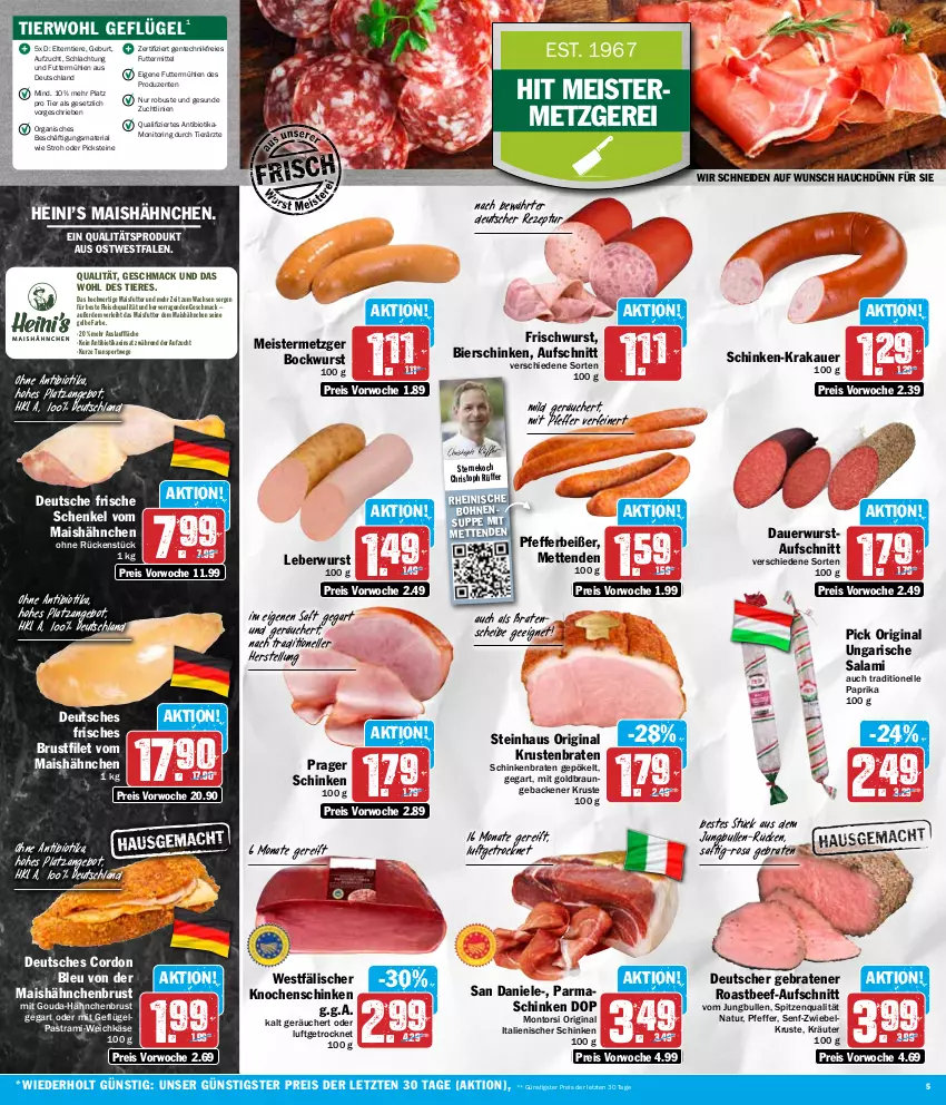 Aktueller Prospekt Hit - Wochenprospekt - von 19.02 bis 24.02.2024 - strona 5 - produkty: angebot, Astra, auer, aufschnitt, Bau, Bauer, beef, bier, bierschinken, bio, bockwurst, bohne, bohnen, braten, braun, brustfilet, cordon bleu, eis, elle, ente, erde, filet, fleisch, geback, Geflügel, gin, gouda, hähnchenbrust, henkel, jungbullen, Käse, krakauer, kräuter, krustenbraten, leberwurst, mac, mais, Meister, Mett, metten, Mettenden, mit gouda, monitor, montorsi, natur, nuss, paprika, parmaschinken, pastrami, pfeffer, Pfefferbeißer, reis, rezept, Ria, ring, roastbeef, saft, salami, schenkel, schinken, schinkenbraten, senf, spitzenqualität, Sport, steinhaus, suppe, Ti, Tiere, Ungarische Salami, weichkäse, wurst, ZTE, zwiebel