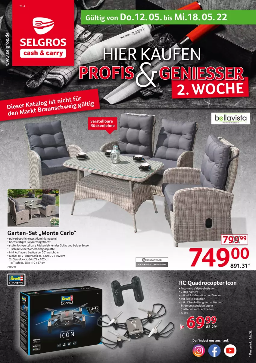 Aktueller Prospekt Selgros - Nonfood - von 12.05 bis 18.05.2022 - strona 1 - produkty: aluminiumgestell, arlo, batterie, batterien, deo, eis, Garten, glasplatte, latte, LG, monte, quad, Quadro, Quadrocopter, reis, rückenlehne, sessel, Sofa, Ti, tisch