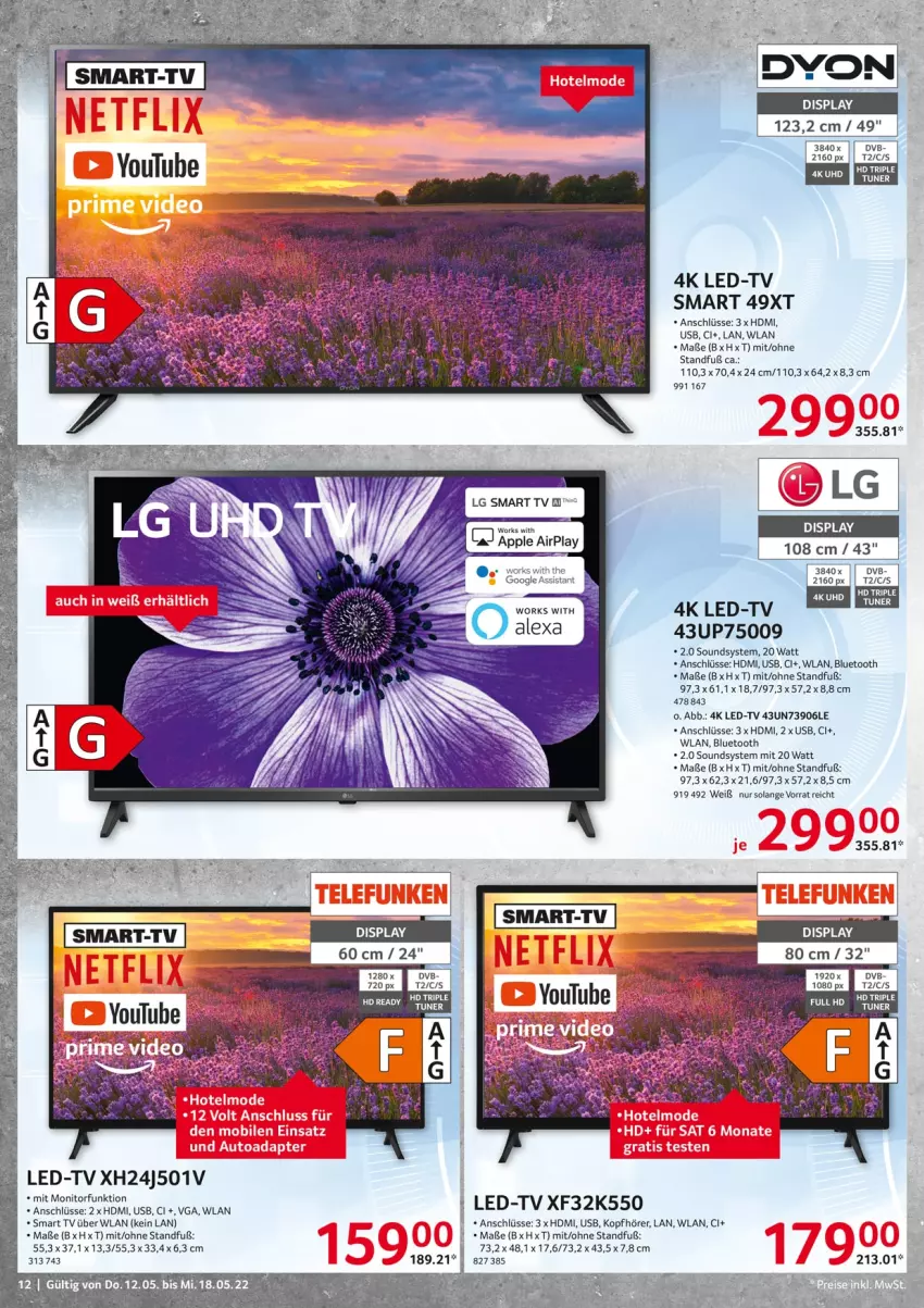 Aktueller Prospekt Selgros - Nonfood - von 12.05 bis 18.05.2022 - strona 12 - produkty: alexa, Apple, Bau, dvb, HD Ready, hd triple tuner, HDMI, kopfhörer, LG, monitor, smart tv, Ti, tuner, tuner hd, uhd, usb