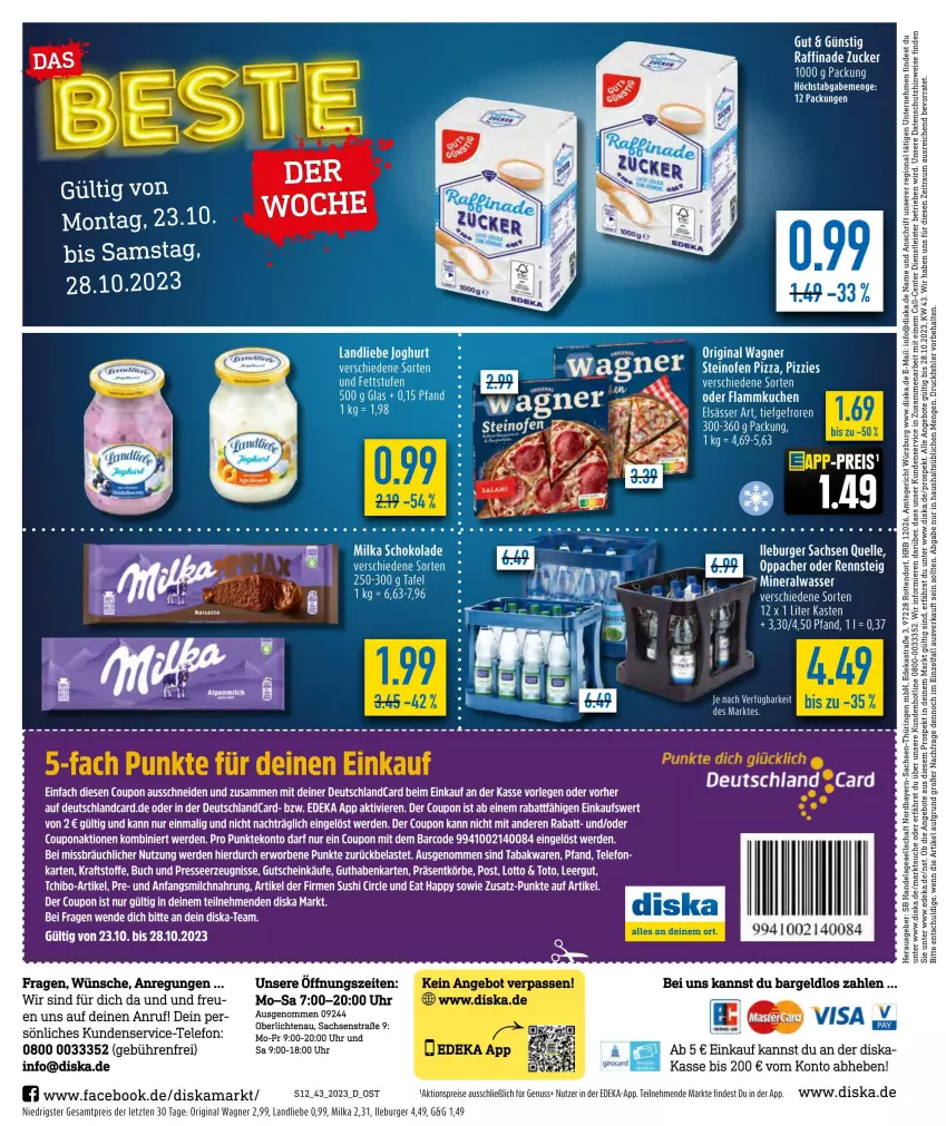 Aktueller Prospekt Diska - Prospekte - von 23.10 bis 28.10.2023 - strona 12 - produkty: aktionspreis, angebot, angebote, Astra, buch, burger, coupon, deka, deutschlandcard, eis, elle, elsässer art, ente, erde, flammkuchen, gin, guthabenkarte, gutschein, kraft, kuchen, lamm, landliebe, milch, milka, milka schokolade, nuss, Ofen, original wagner, pizza, Raffinade Zucker, reis, ring, sac, schoko, schokolade, steinofen, steinofen pizza, Sushi, Tchibo, tee, telefon, Ti, uhr, wagner, ZTE, zucker