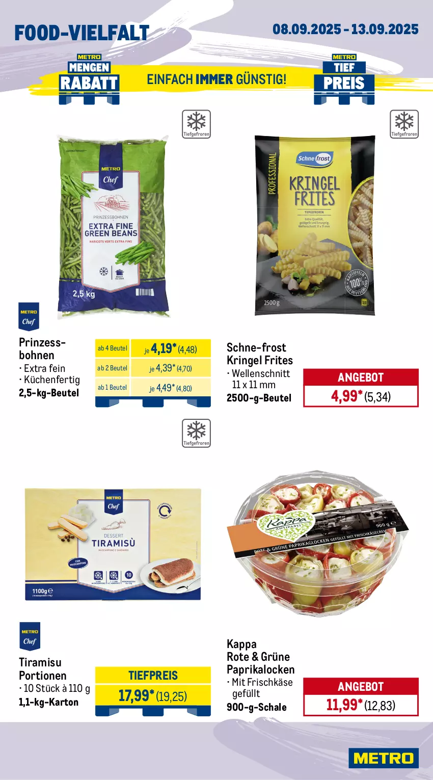 Aktueller Prospekt Metro - Wochen-Angebote Gastro - von 08.09 bis 13.09.2025 - strona 11 - produkty: angebot, beutel, bohne, bohnen, butter, butterkäse, edamer, eis, elle, frischkäse, gouda, kappa, Käse, küche, Küchen, mac, Mett, metten, Mettenden, milch, paprika, prinzessbohnen, reis, ring, Schal, Schale, schinken, schwarzwälder schinken, Ti, tiefpreis, tiramisu