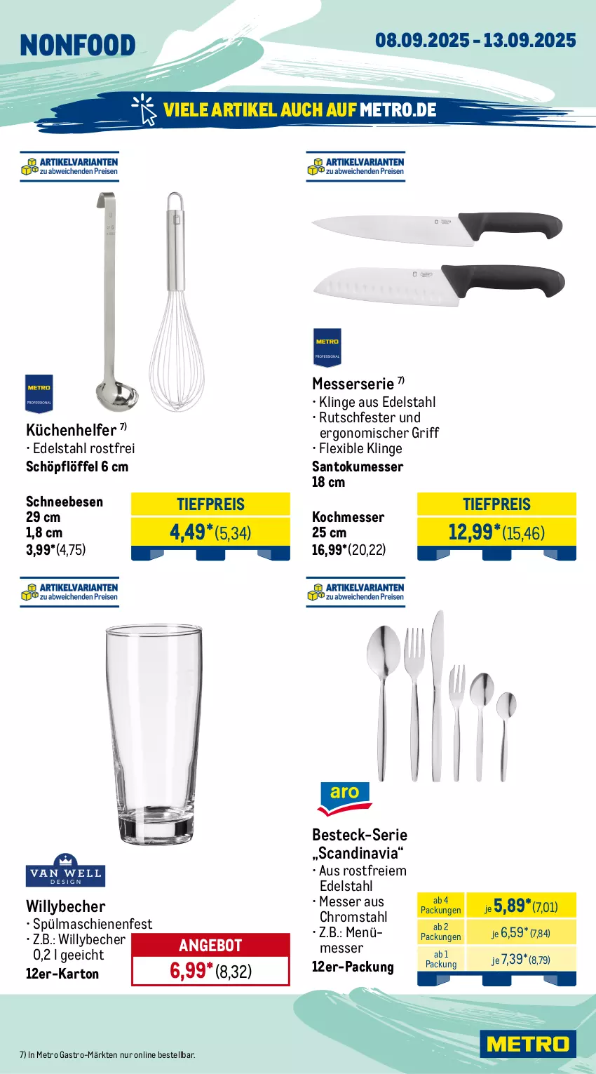 Aktueller Prospekt Metro - Wochen-Angebote Gastro - von 08.09 bis 13.09.2025 - strona 19 - produkty: angebot, auer, Becher, beleuchtung, besteck, dell, edelstahl, eis, küche, Küchen, Küchenhelfer, Löffel, messer, Metro, metro gastro, Mode, reis, rum, Schneebesen, Schöpflöffel, schubladen, Spektrum, Ti, tiefpreis, tisch