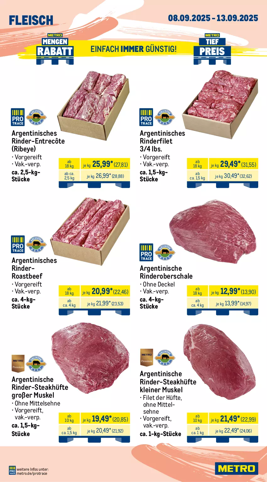 Aktueller Prospekt Metro - Wochen-Angebote Gastro - von 08.09 bis 13.09.2025 - strona 2 - produkty: angebot, beef, braten, decke, Deckel, eis, entrecôte, filet, fleisch, Kette, Kugel, lachs, leine, Metro, rind, rinder, rinderfilet, roastbeef, rollbraten, Schal, Schale, schinken, schwein, schweine, Schweinelachs, schweinenacken, steak, steakhüfte, Ti, wein, weine
