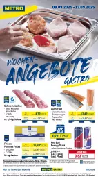Gazetka promocyjna Metro - Wochen-Angebote Gastro - Gazetka - ważna od 13.09 do 13.09.2025 - strona 1 - produkty: abholpreise, angebot, angebote, aqua, coupon, drink, eis, energy drink, filet, getränk, getränke, ilag, Kette, lachs, lachsfilet, Metro, Palette, pommes, Pommes Frites, Rauch, red bull, reis, rwe, schwein, schweine, Schweinelachs, Ti, tiefpreis, wein, weine