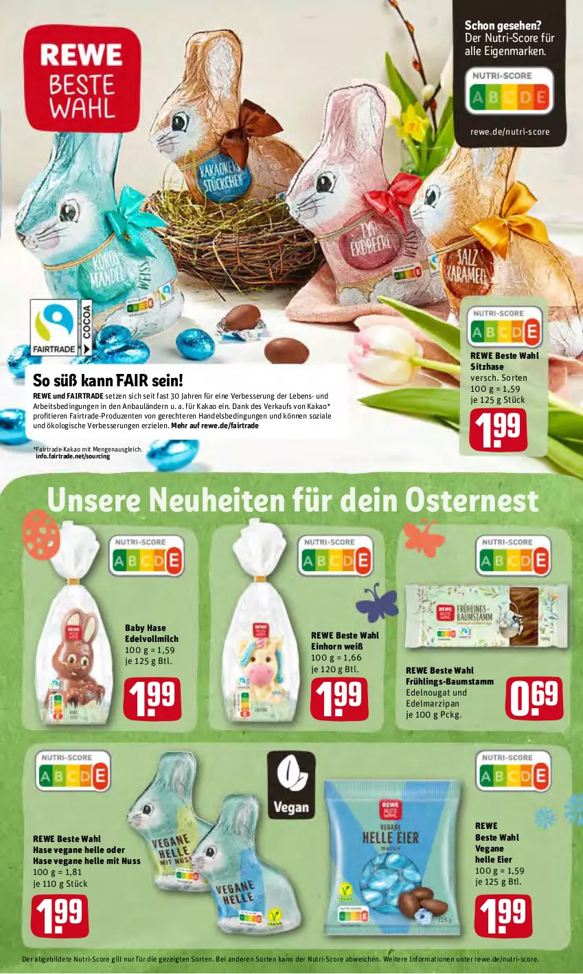 Aktueller Prospekt Rewe - Prospekte - von 21.03 bis 27.03.2022 - strona 11 - produkty: Bau, cin, Edelmarzipan, eier, elle, ente, kakao, marzipan, milch, neuheit, nuss, rewe beste wahl, Ti, Tiere, vollmilch