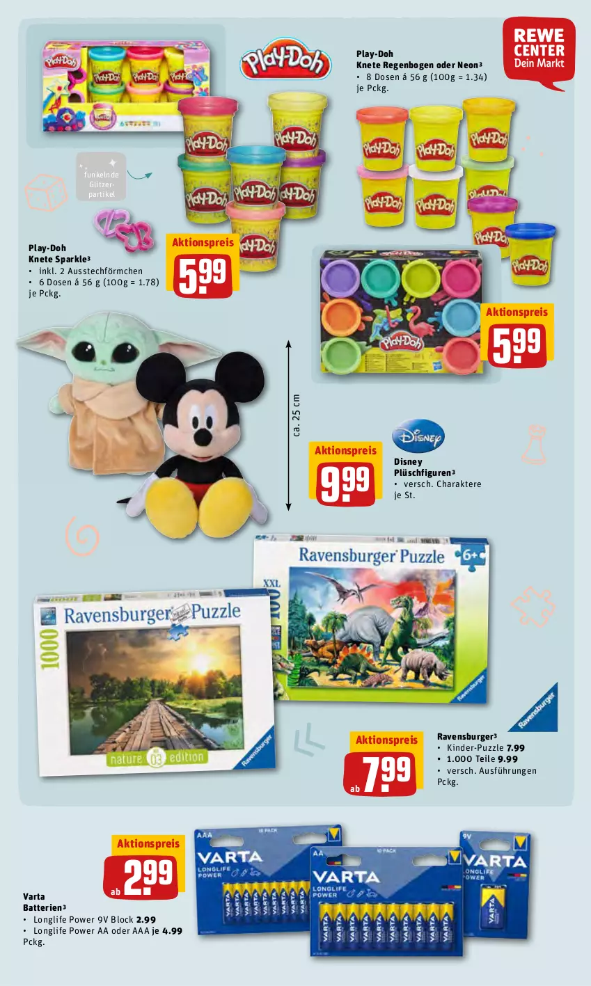 Aktueller Prospekt Rewe - Prospekte - von 21.03 bis 27.03.2022 - strona 27 - produkty: aktionspreis, batterie, batterien, burger, disney, eis, Kinder, longlife, Play-Doh, Plüsch, Puzzle, ravensburger, reis, Ti, varta