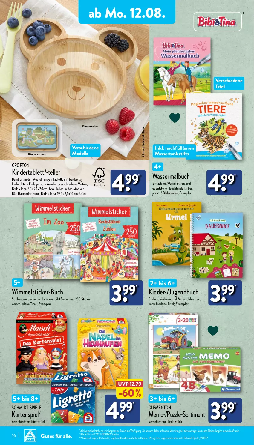 Aktueller Prospekt Aldi Nord - Von Montag - von 12.08 bis 17.08.2024 - strona 16 - produkty: bambus, buch, Crofton, decke, dell, elle, gin, Kartenspiel, Kinder, Leuchte, leuchten, mac, Malbuch, Mode, Puzzle, Spiele, tablet, tablett, teller, Ti, wasser, wassertank, ZTE